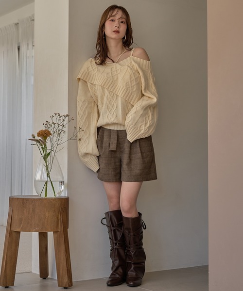 mideal（マイディール） ニット セーター one shoulder cable knit