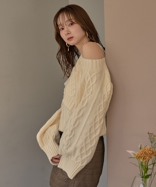 mideal（マイディール） ニット セーター one shoulder cable knit