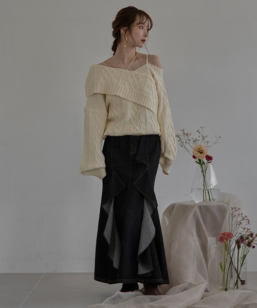 mideal（マイディール） ニット セーター one shoulder cable knit