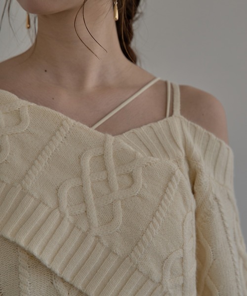 mideal（マイディール） ニット セーター one shoulder cable knit