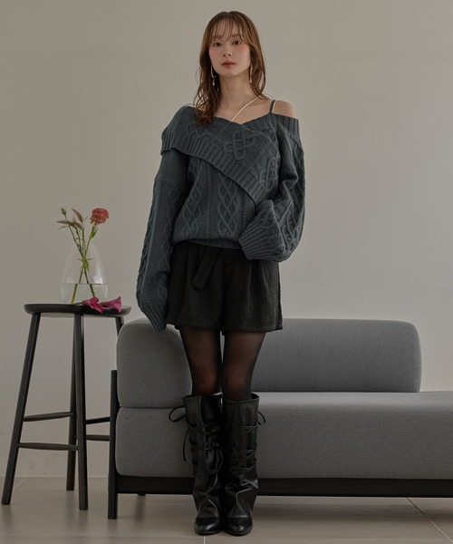 mideal（マイディール） ニット セーター one shoulder cable knit