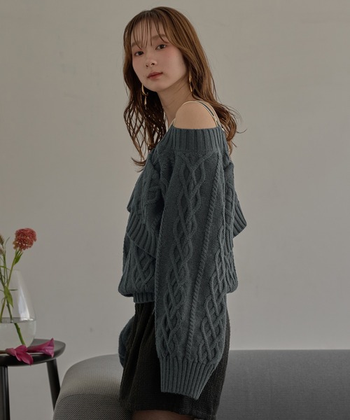 mideal（マイディール） ニット セーター one shoulder cable knit