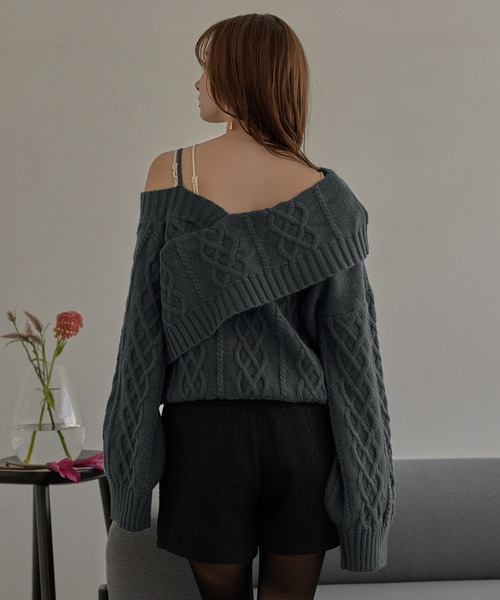 mideal（マイディール） ニット セーター one shoulder cable knit