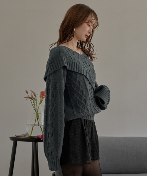 mideal（マイディール） ニット セーター one shoulder cable knit