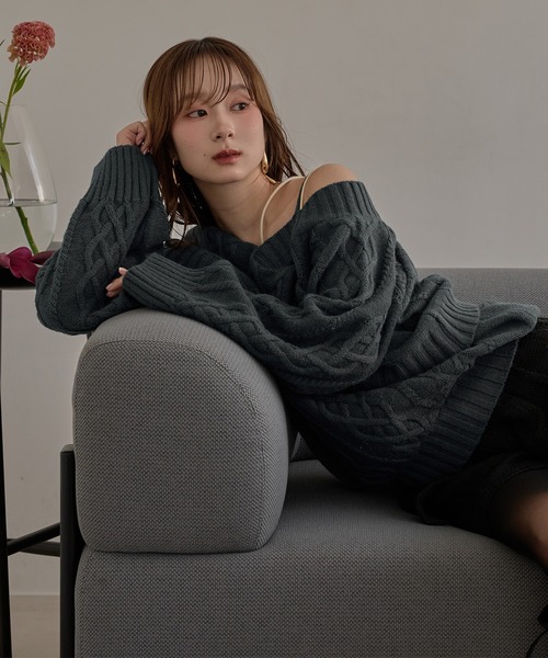 mideal（マイディール） ニット セーター one shoulder cable knit