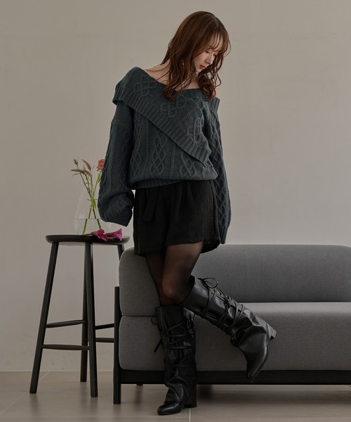 mideal（マイディール） ニット セーター one shoulder cable knit