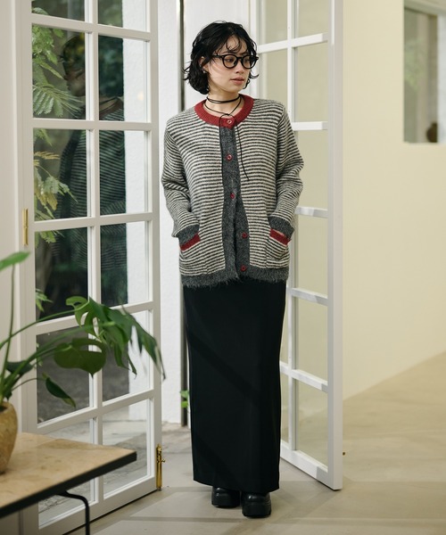 カーディガン double pocket border knit cardigan /ダブルポケット