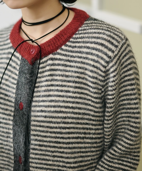 カーディガン double pocket border knit cardigan /ダブルポケット