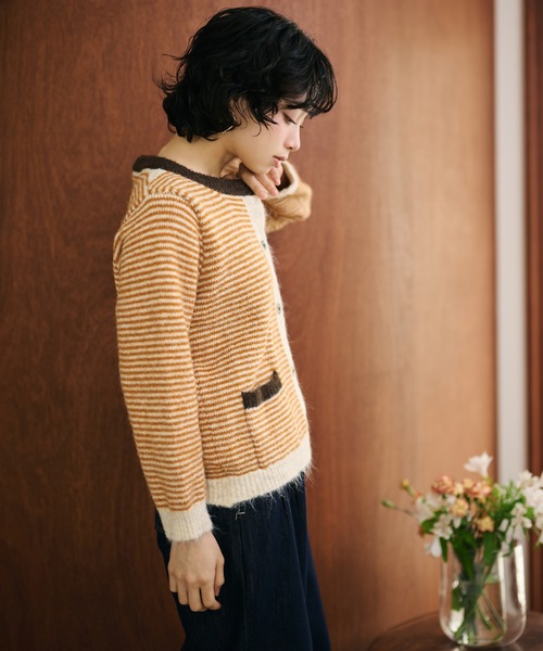 カーディガン double pocket border knit cardigan /ダブルポケット