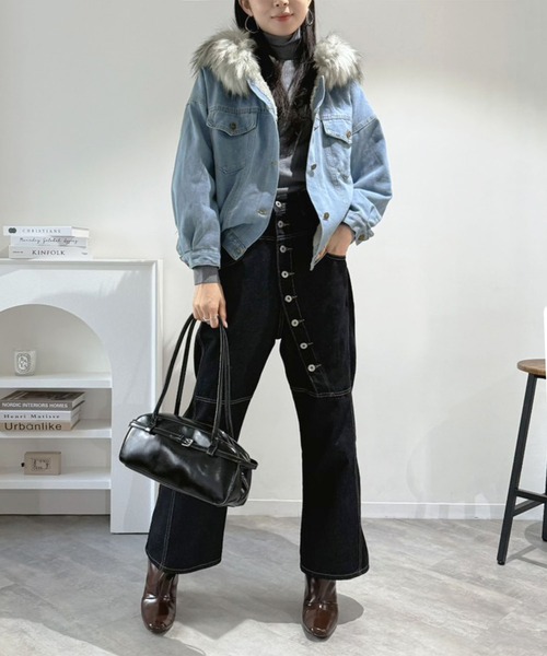 ☆ボブソン☆Gジャン デニムジャケット【XL】2way ラビットファー