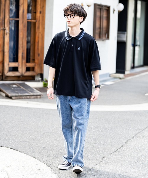 「KANGOL」 半袖ポロシャツ M ブラック×ホワイト メンズ_画像4