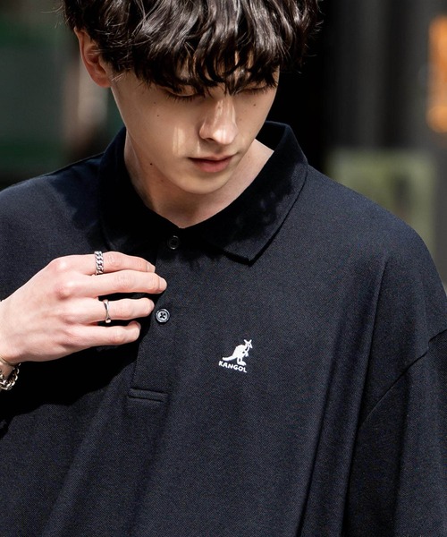 「KANGOL」 半袖ポロシャツ M ブラック×ホワイト メンズ_画像6