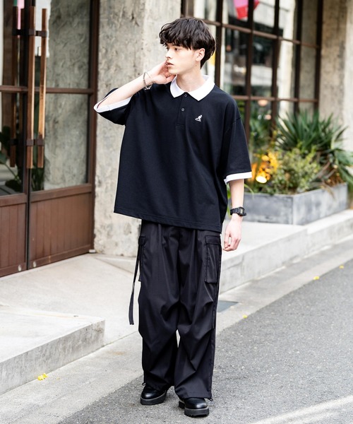 「KANGOL」 半袖ポロシャツ M ブラック×ホワイト メンズ_画像9