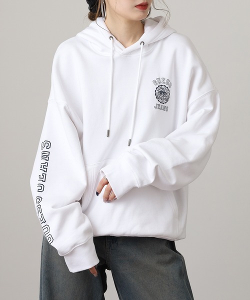 パーカー GUESS JEANS GJ HOOD OS PRINTED LOGO SWEAT ゲス プリント 
