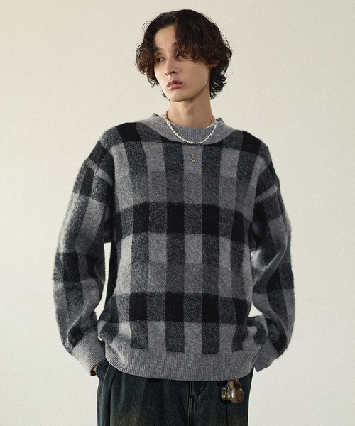 Bleme セーター ニット リラクシー チェック柄 シャギーニット メンズ