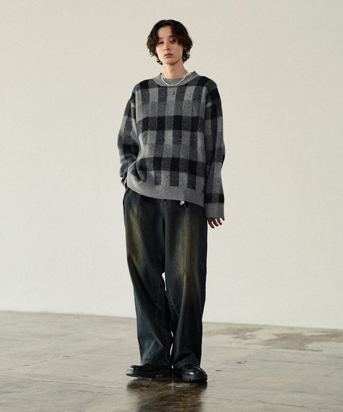 Bleme セーター ニット リラクシー チェック柄 シャギーニット メンズ