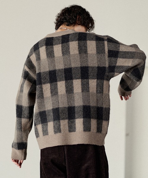 Bleme セーター ニット リラクシー チェック柄 シャギーニット メンズ Bleme セーター ニット リラクシー チェック柄 シャギーニット メンズ