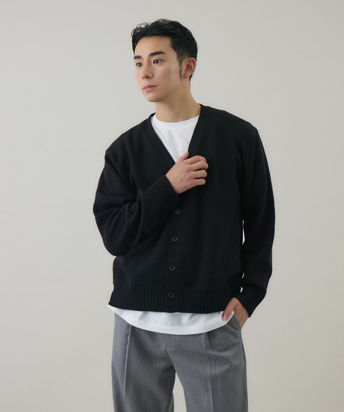 カーディガン 「kuros'オリジナル」ウールカシミヤ Vネックノーマル