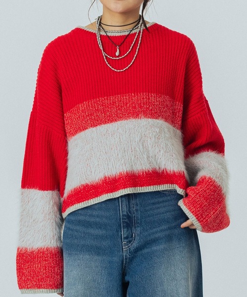 ニット+セーター ROSEBUD cropped broking knit ROSE BUD（ローズバッド） ニット セーター CROPPED BLOKING KNIT