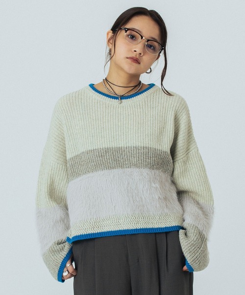 ニット+セーター ROSEBUD cropped broking knit ROSE BUD（ローズバッド） ニット セーター CROPPED BLOKING KNIT