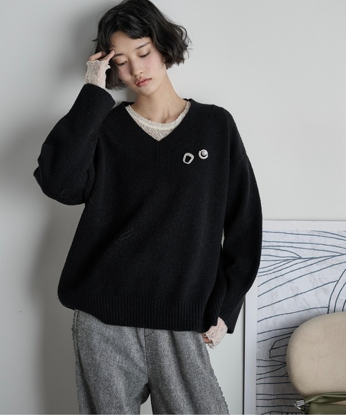 THE Yon ニット セーター Vネックルーズニットトップ レディース