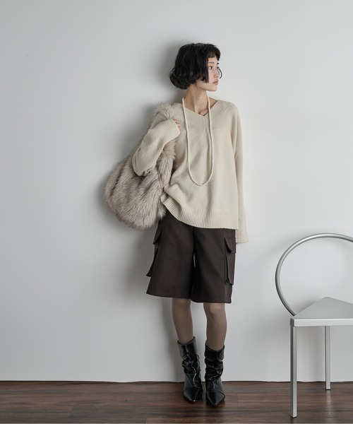 THE Yon ニット セーター Vネックルーズニットトップ レディース