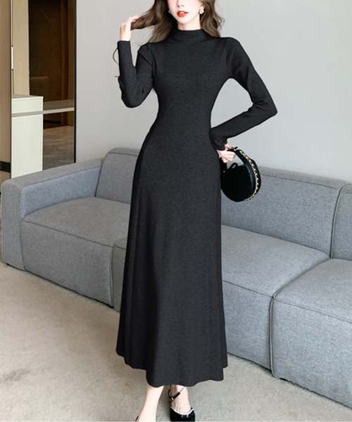 ワンピース ハイネックAラインニットロングワンピース : ZOZOTOWN