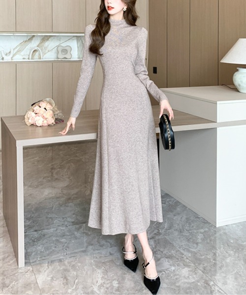 ワンピース ハイネックAラインニットロングワンピース : ZOZOTOWN