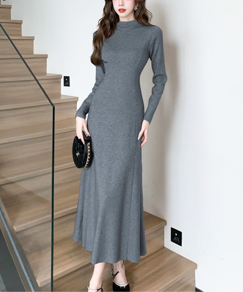 ワンピース ハイネックAラインニットロングワンピース : ZOZOTOWN
