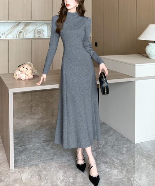 ワンピース ハイネックAラインニットロングワンピース : ZOZOTOWN