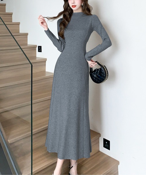 ワンピース ハイネックAラインニットロングワンピース : ZOZOTOWN