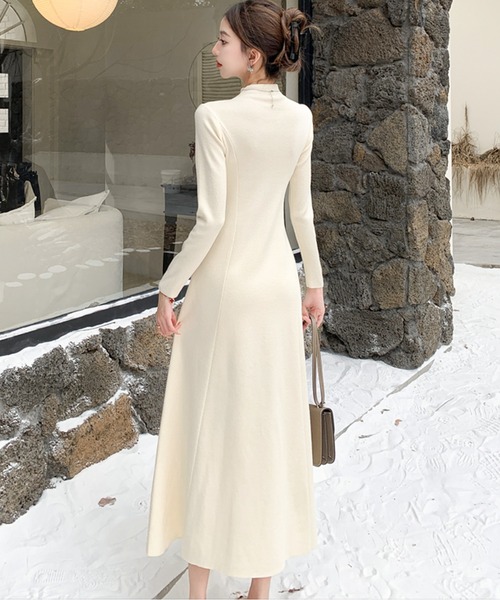 ワンピース ハイネックAラインニットロングワンピース : ZOZOTOWN