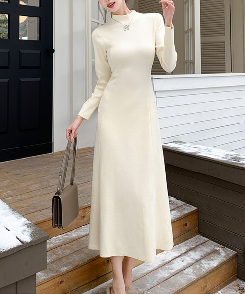 ワンピース ハイネックAラインニットロングワンピース : ZOZOTOWN