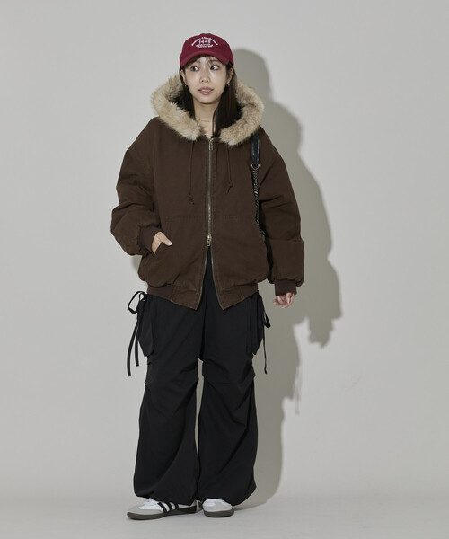 REKNA フェイクファーブルゾン　フード付き　ジャケット　ベージュ　クロップド tiptop+pocket ティップトッププラスポケット / ミックスファーブルゾン