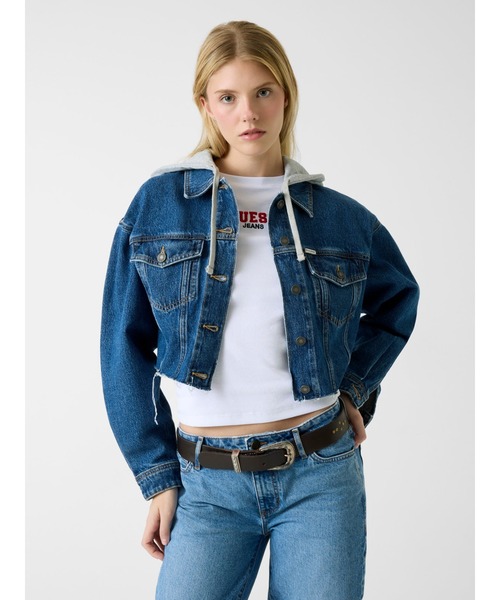 デニムジャケット gジャン GUESS JEANS Cropped Hooded Trucker 