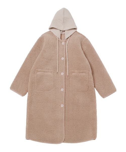 ノーカラーコート コート フード付き ノーカラーボアロングコート