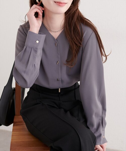 natural couture ブラウス シャツ プチプラバー釦とろみブラウス