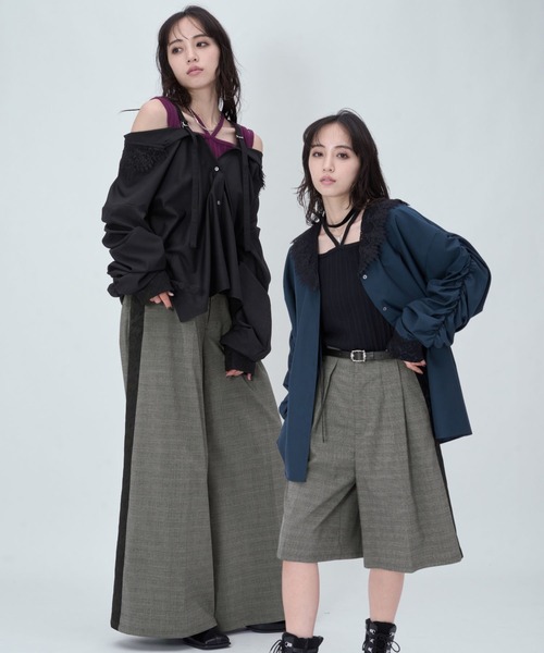HARE ジャガードラインショートジャケットジャガードラインキリカエワイドパンツ HARE（ハレ） ワイドパンツ スラックス パンツ ジャガードライン