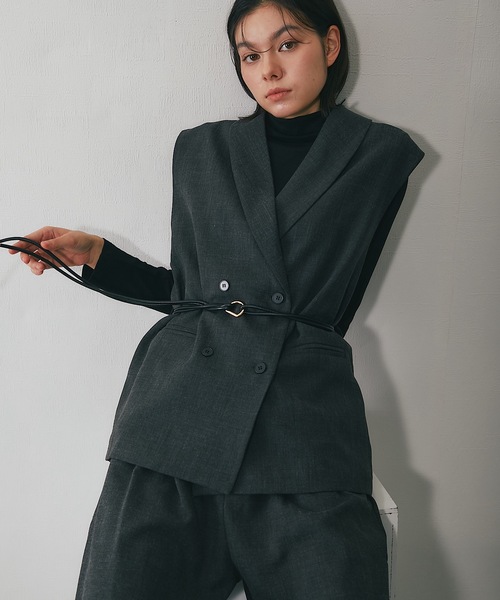新品タグ付き♡ウォッシャブルスーツ♡ベルト付き♡ジャケット&amp;スカートセット 2点セット】洗える！ショートジャケット＆吊りスカートセットスーツ