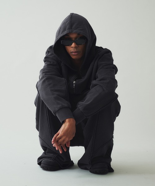 ANDER HUNK ダブルジップパーカー ブラック　Lサイズ ANDER HUNK パーカー Overdyed Double Zip-up Parker/オーバーダイ