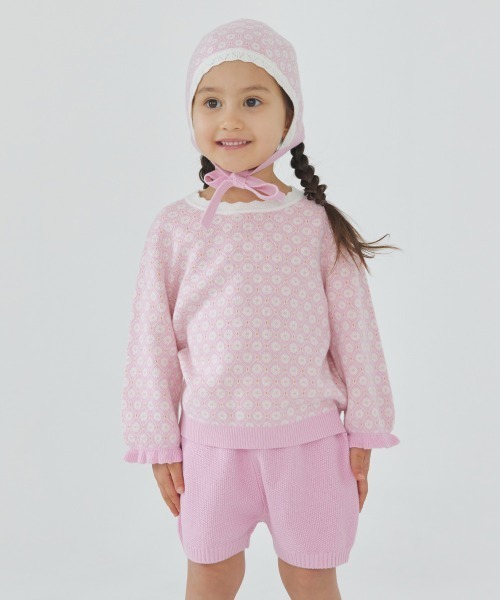 ※ひらり 【新品】うさと　子供服セットアップ　バック付き セットアップ 「セットアップ」モーリーピンクニットフリル長袖