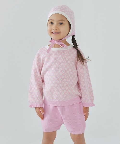 ※ひらり 【新品】うさと　子供服セットアップ　バック付き セットアップ 「セットアップ」モーリーピンクニットフリル長袖