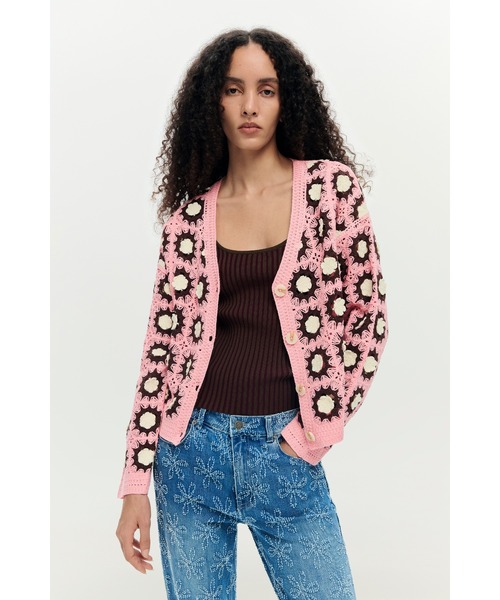 タグ付✨未使用 Desigual 花柄カーディガン ブラック スパンコール ラメ Desigual（デシグアル） ニット セーター フラワーモチーフ ピンク