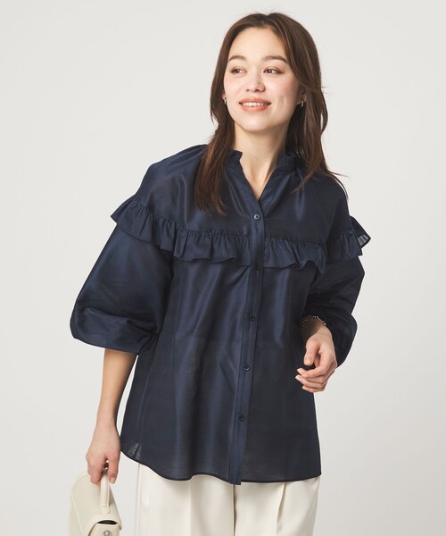 グリーンレーベルリラクシング　今季【新品・タグ付き】ネイビー　フリルシャツ green label relaxing（グリーンレーベルリラクシング） ブラウス