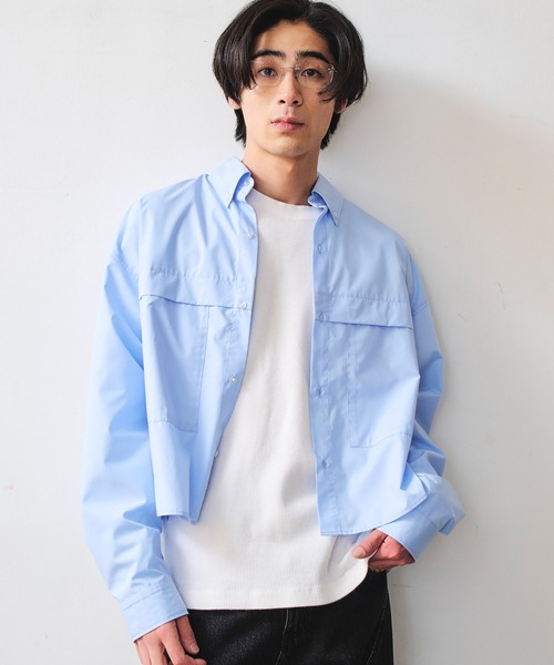 ベトジャン ブルー ショート丈 Mサイズ DAWNCE シャツ ボクシー ショート丈シャツ メンズ レディース