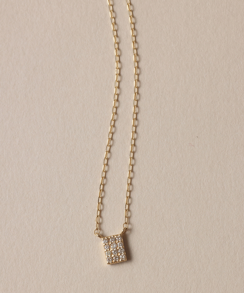 K10 ゴールド プチダイヤ ネックレス Lilas ネックレス プチダイヤスクエアネックレス K10 レディース