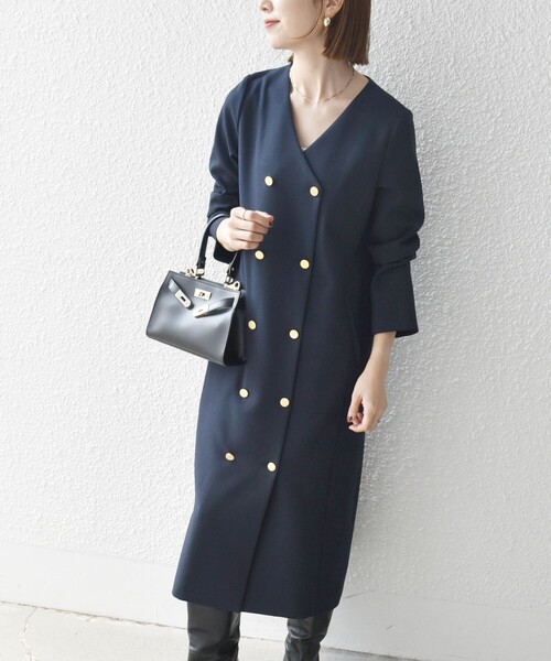 「SHIPS any」 長袖ワンピース ONE SIZE ネイビー レディース_8