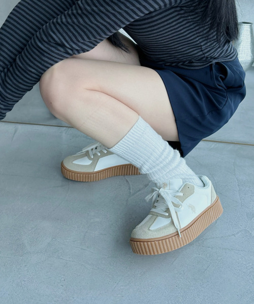 「U.S. POLO ASSN.」 ローカットスニーカー 27cm ホワイト×グレー レディース_画像4