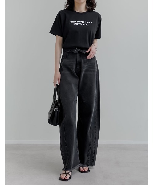 ジーンズ デニム デニムパンツ 「低身長/高身長サイズ有」2WAYウエスト折り返しコットンデニムカーブパンツ レディースの画像