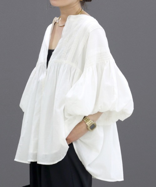 Aletta vita ブラウス シャツ 綿ボイルタックプリーツ前開き2WAY